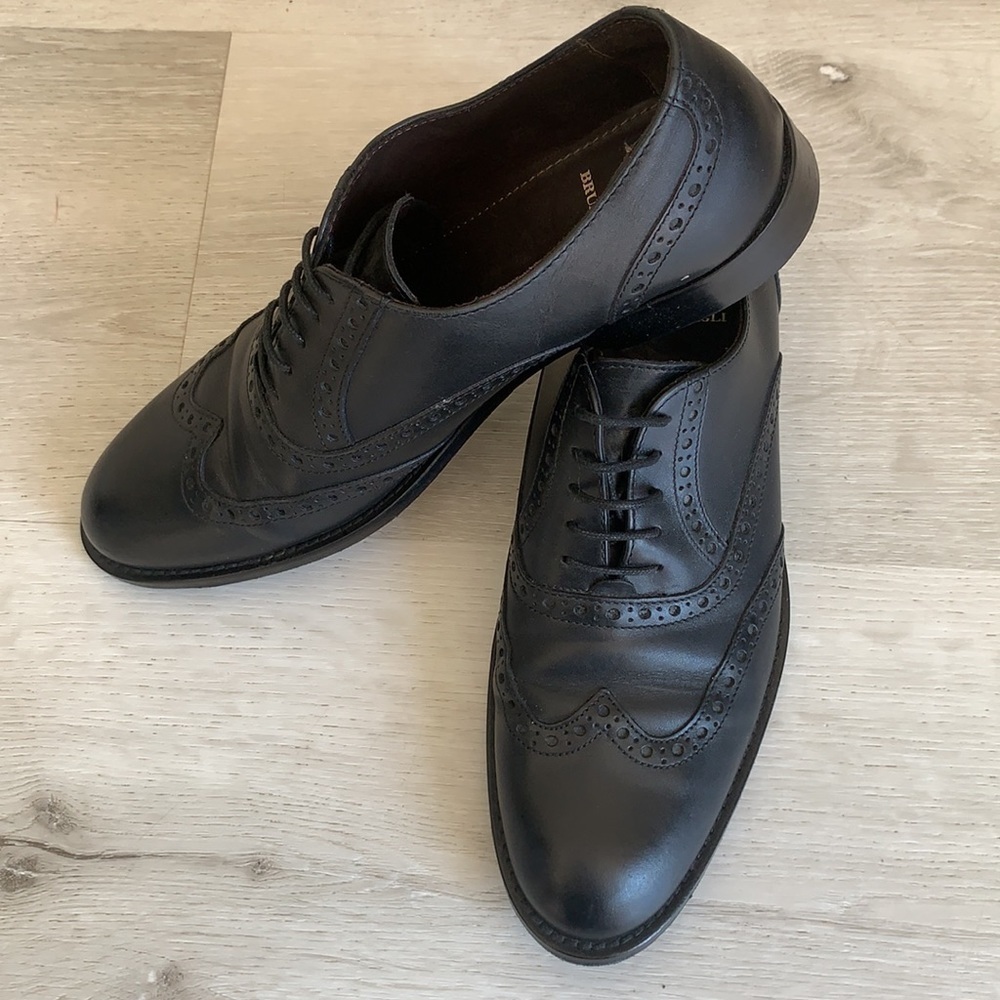 Bruno Magli Black Wingtip Alvar Shoes leather‎